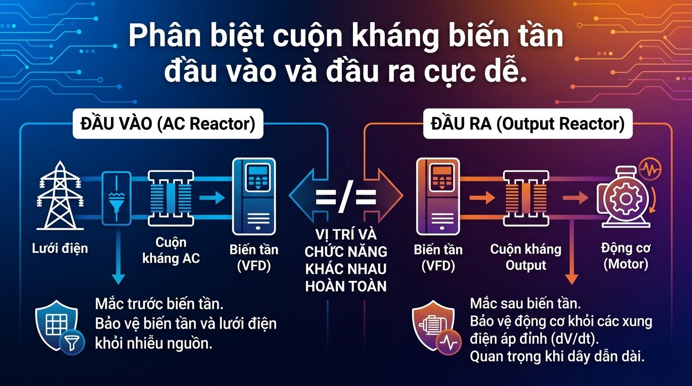 Phân biệt cuộn kháng biến tần đầu vào và đầu ra cực dễ.