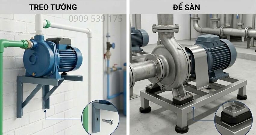 Phân loại giá đỡ máy bơm nước theo vị trí lắp đặt