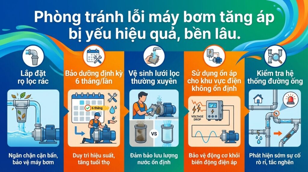 Phòng tránh lỗi máy bơm tăng áp bị yếu hiệu quả, bền lâu.
