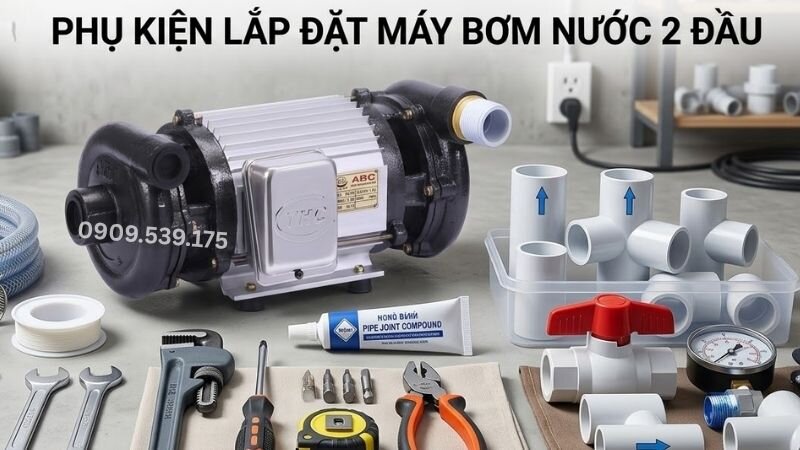 Phụ kiện lắp đặt máy bơm nước 2 đầu.