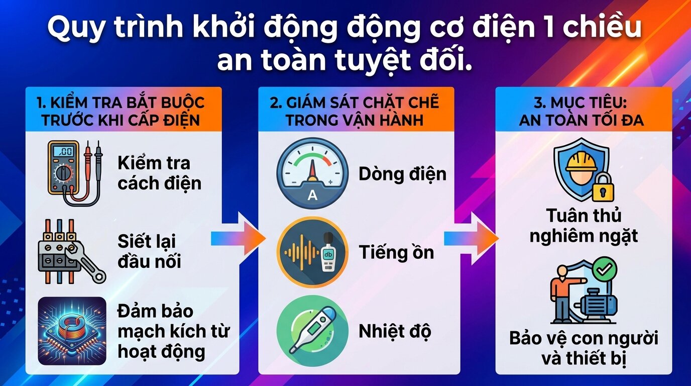 Quy trình khởi động động cơ điện 1 chiều an toàn tuyệt đối.