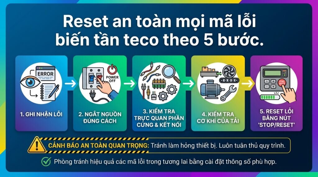 Reset an toàn mọi mã lỗi biến tần teco theo 5 bước.