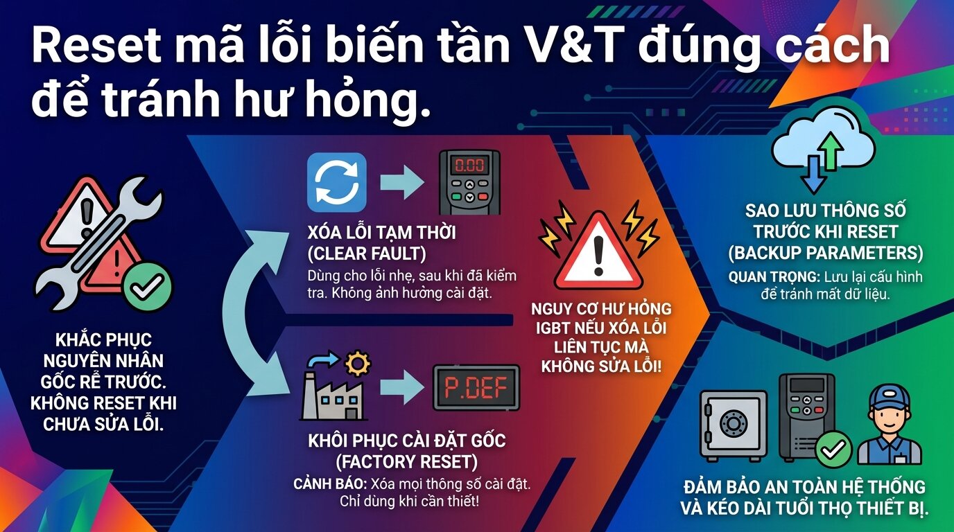 Reset mã lỗi biến tần V&T đúng cách để tránh hư hỏng.