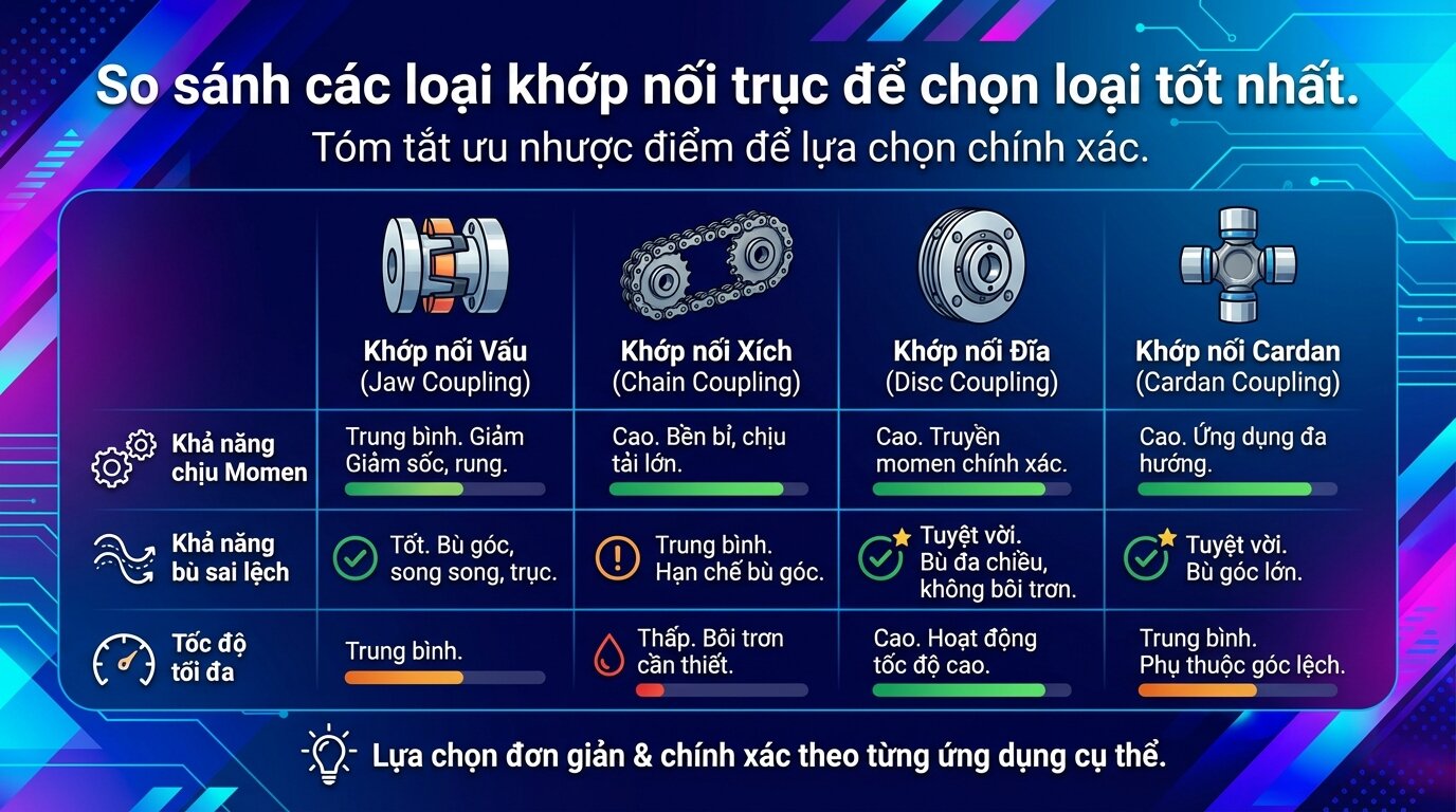 So sánh các loại khớp nối trục để chọn loại tốt nhất.