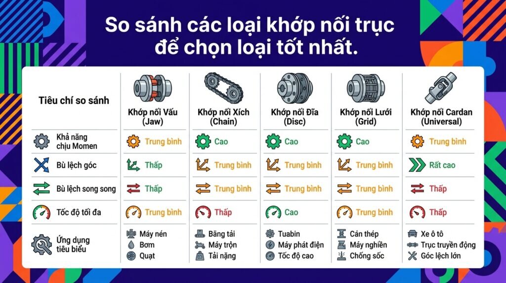 So sánh các loại khớp nối trục để chọn loại tốt nhất.