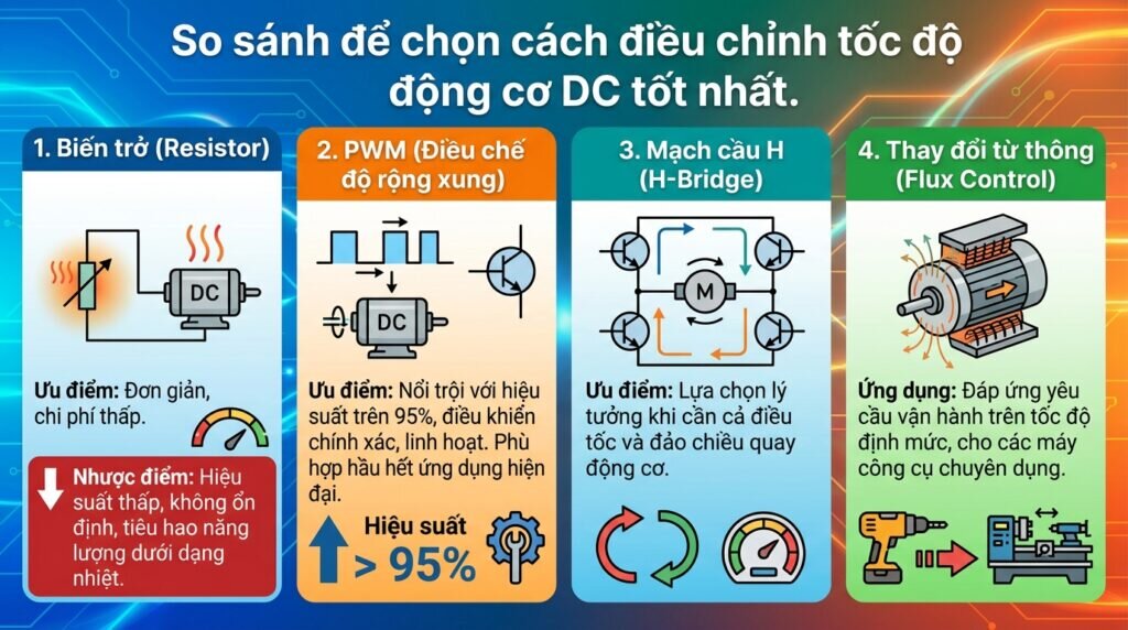 So sánh để chọn cách điều chỉnh tốc độ động cơ DC tốt nhất.