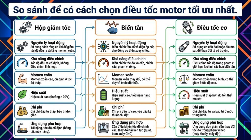 So sánh để có cách chọn điều tốc motor tối ưu nhất.