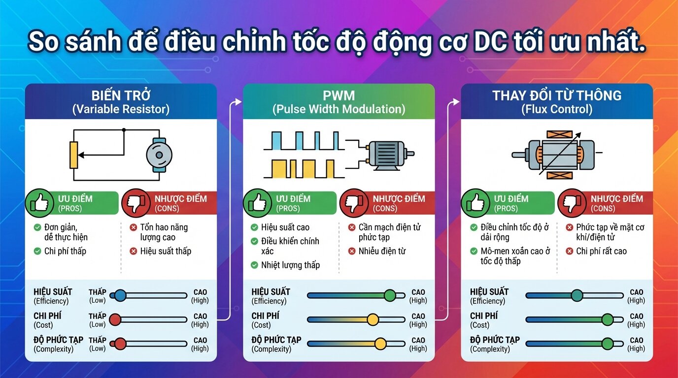 So sánh để điều chỉnh tốc độ động cơ DC tối ưu nhất.
