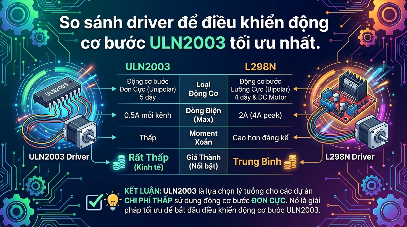 So sánh driver để điều khiển động cơ bước ULN2003 tối ưu nhất.
