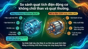 So sánh quạt tích điện động cơ không chổi than và quạt thường.