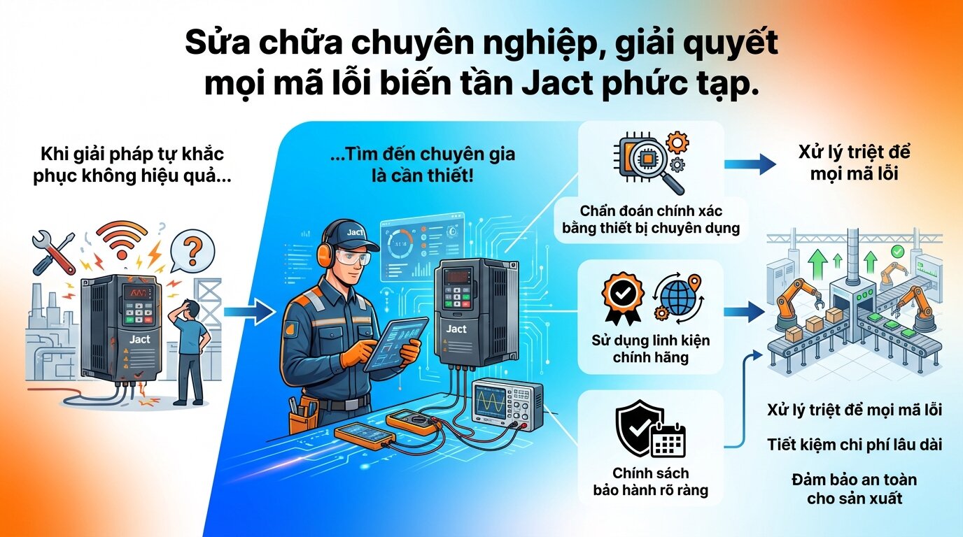 Sửa chữa chuyên nghiệp, giải quyết mọi mã lỗi biến tần Jact phức tạp.