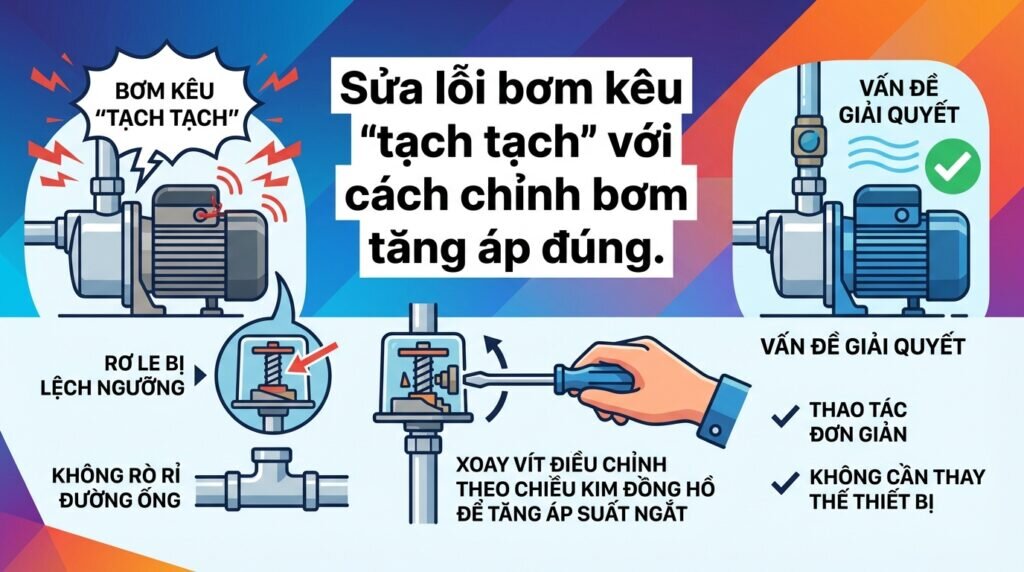 Sửa lỗi bơm kêu 'tạch tạch' với cách chỉnh bơm tăng áp đúng.