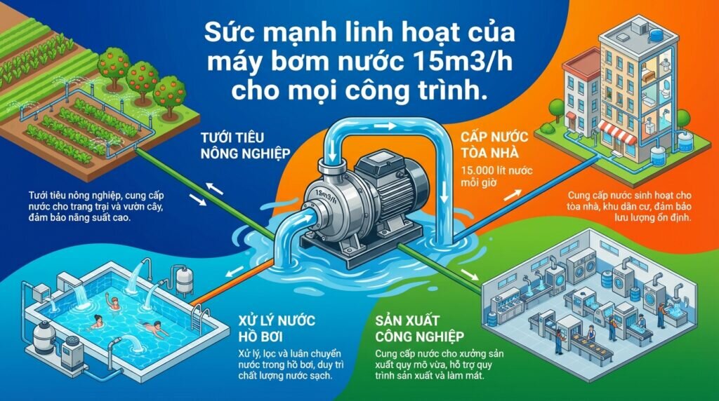 Sức mạnh linh hoạt của máy bơm nước 15m3/h cho mọi công trình.