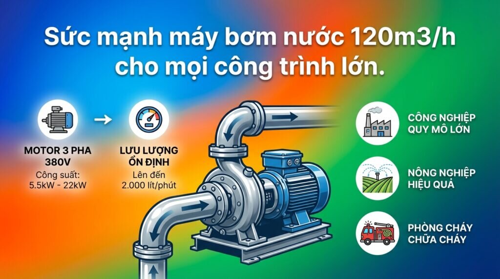 Sức mạnh máy bơm nước 120m3/h cho mọi công trình lớn.