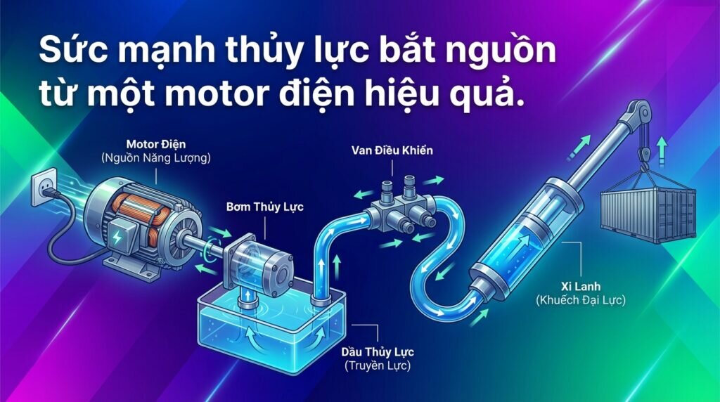 Sức mạnh thủy lực bắt nguồn từ một motor điện hiệu quả.
