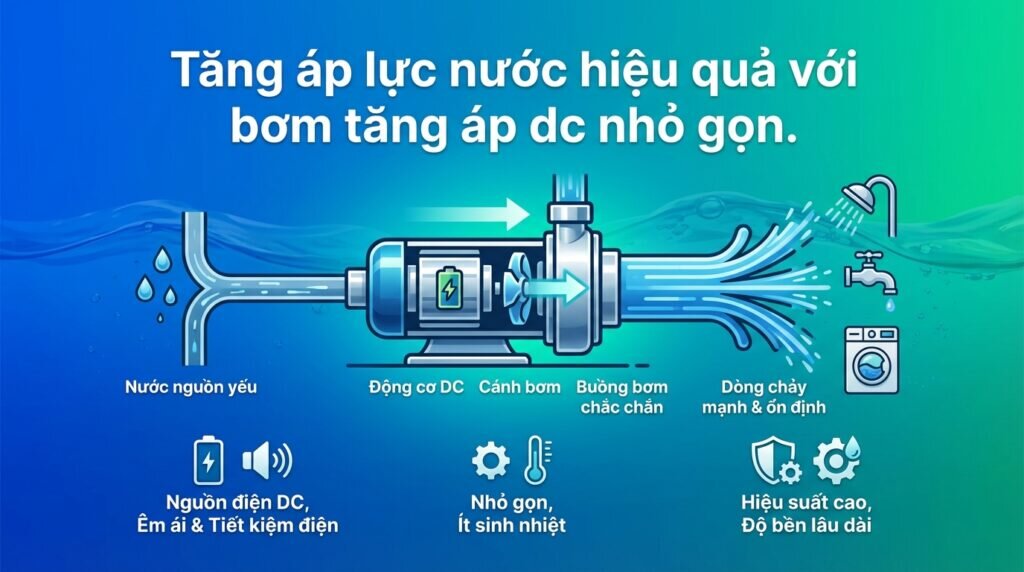 Tăng áp lực nước hiệu quả với bơm tăng áp dc nhỏ gọn.