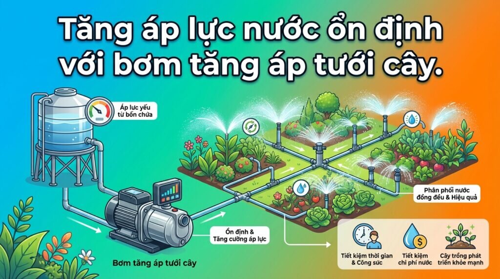 Tăng áp lực nước ổn định với bơm tăng áp tưới cây.