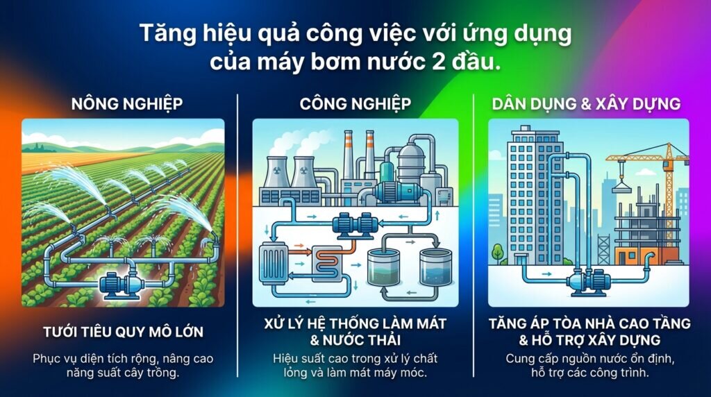 Tăng hiệu quả công việc với ứng dụng của máy bơm nước 2 đầu.