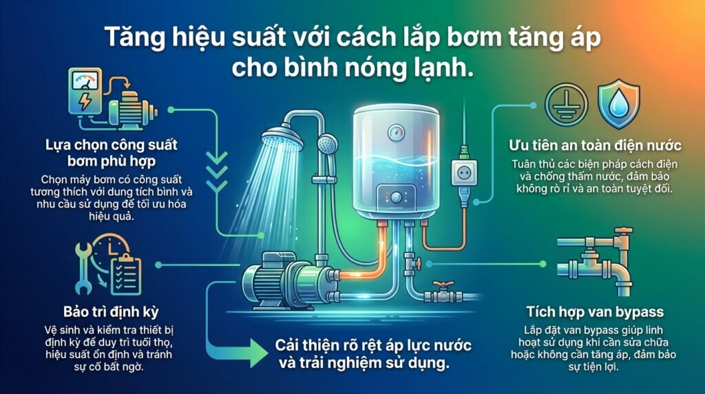 Tăng hiệu suất với cách lắp bơm tăng áp cho bình nóng lạnh.