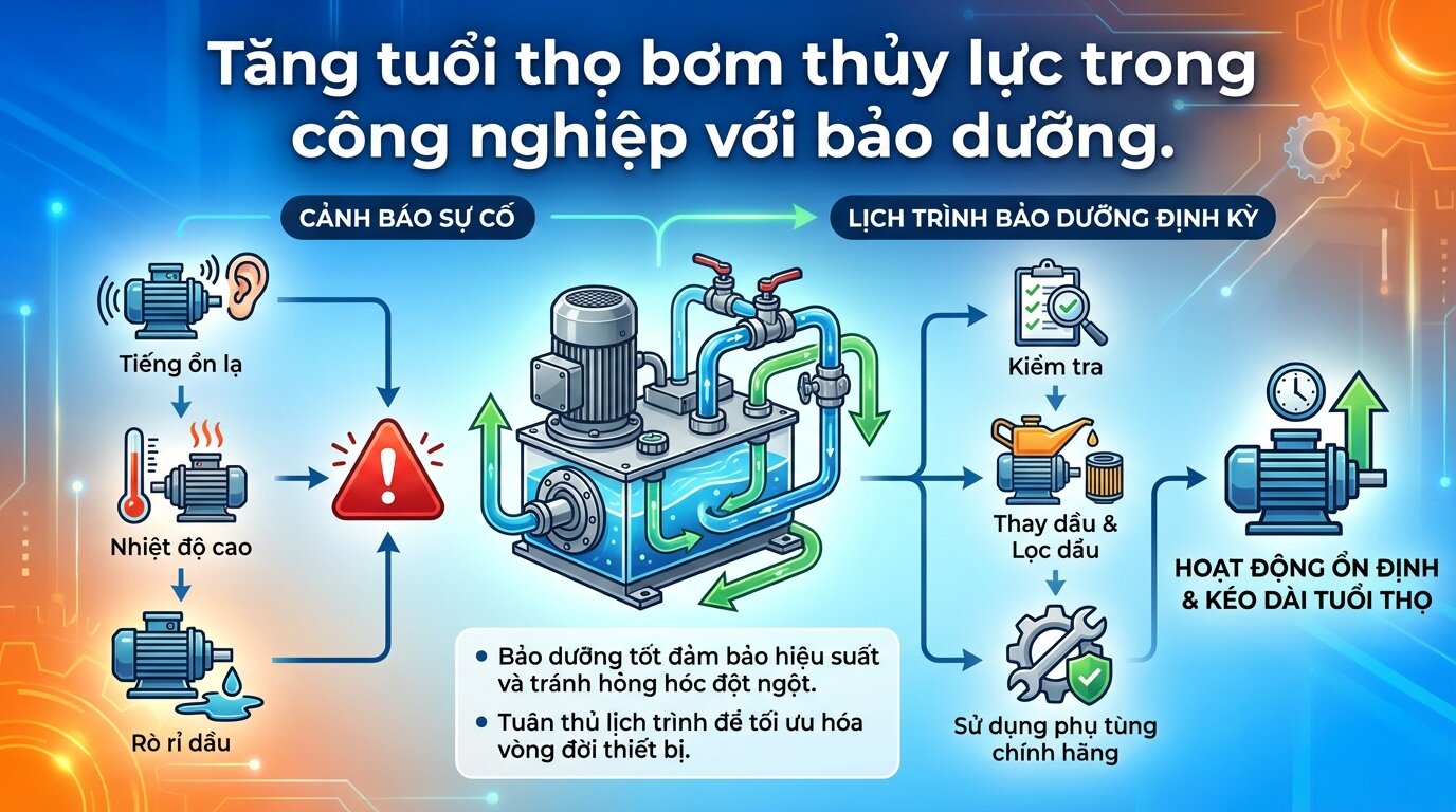 Tăng tuổi thọ bơm thủy lực trong công nghiệp với bảo dưỡng.