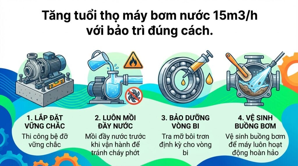 Tăng tuổi thọ máy bơm nước 15m3/h với bảo trì đúng cách.
