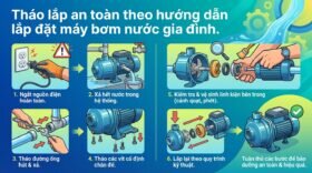 Tháo lắp an toàn theo hướng dẫn lắp đặt máy bơm nước gia đình.