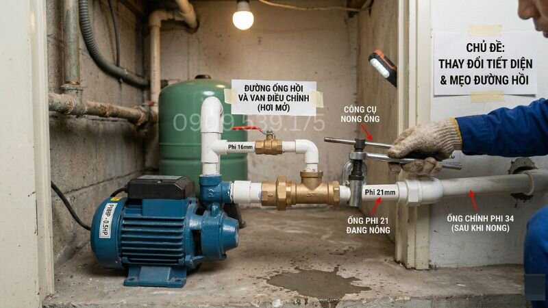 Thay đổi tiết diện đường ống xả của máy bơm tăng áp