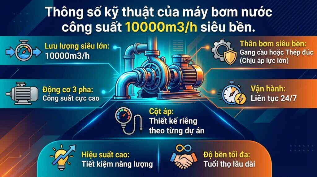 Thông số kỹ thuật của máy bơm nước công suất 10000m3/h siêu bền.