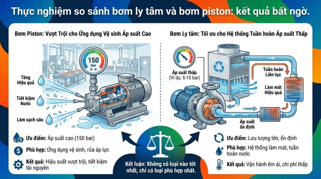 Thực nghiệm so sánh bơm ly tâm và bơm piston: kết quả bất ngờ.