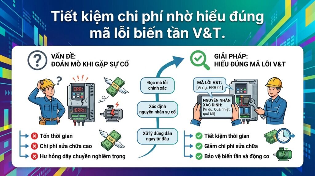 Tiết kiệm chi phí nhờ hiểu đúng mã lỗi biến tần V&T.