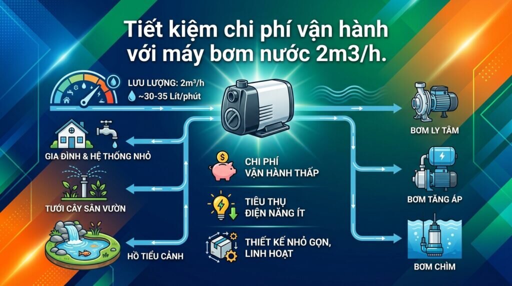 Tiết kiệm chi phí vận hành với máy bơm nước 2m3/h.