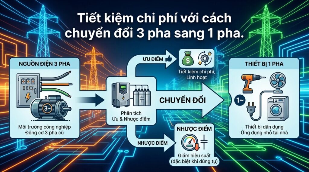 Tiết kiệm chi phí với cách chuyển đổi 3 pha sang 1 pha.