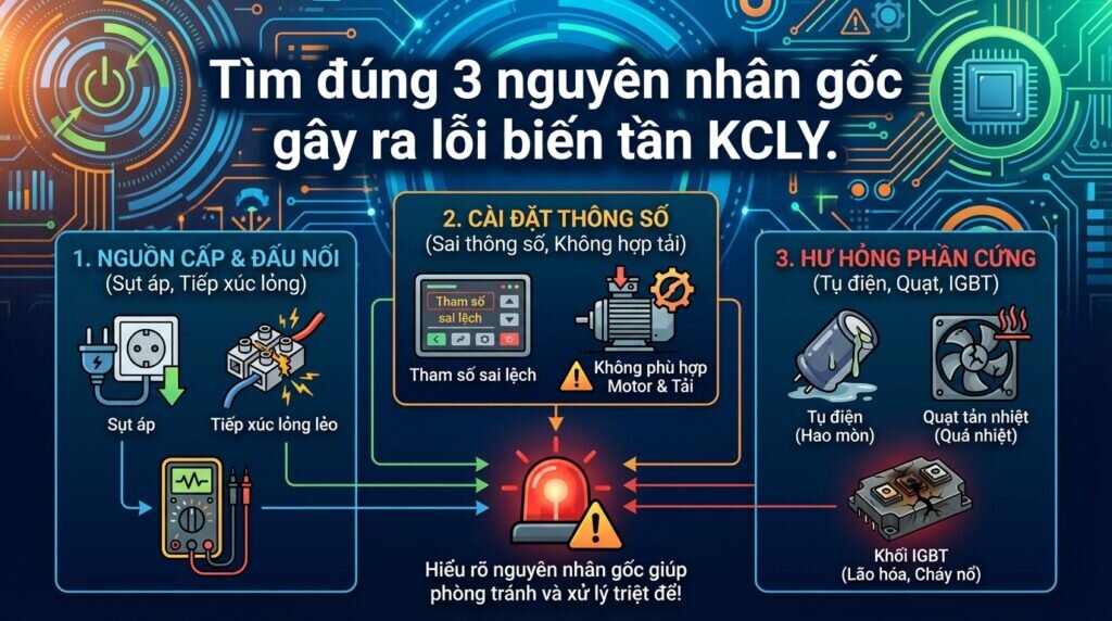 Tìm đúng 3 nguyên nhân gốc gây ra lỗi biến tần KCLY.