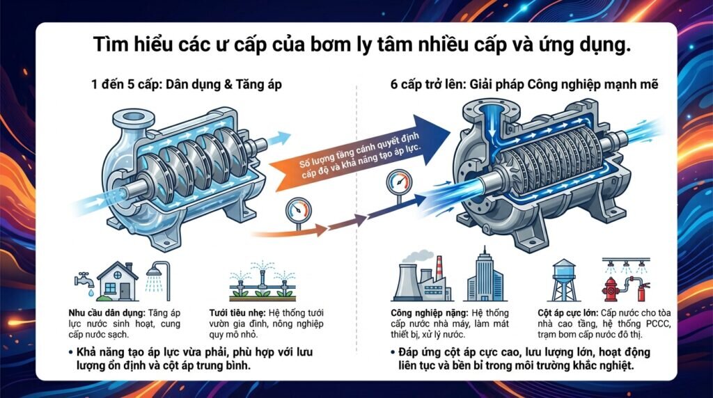 Tìm hiểu các cấp của bơm ly tâm nhiều cấp và ứng dụng.