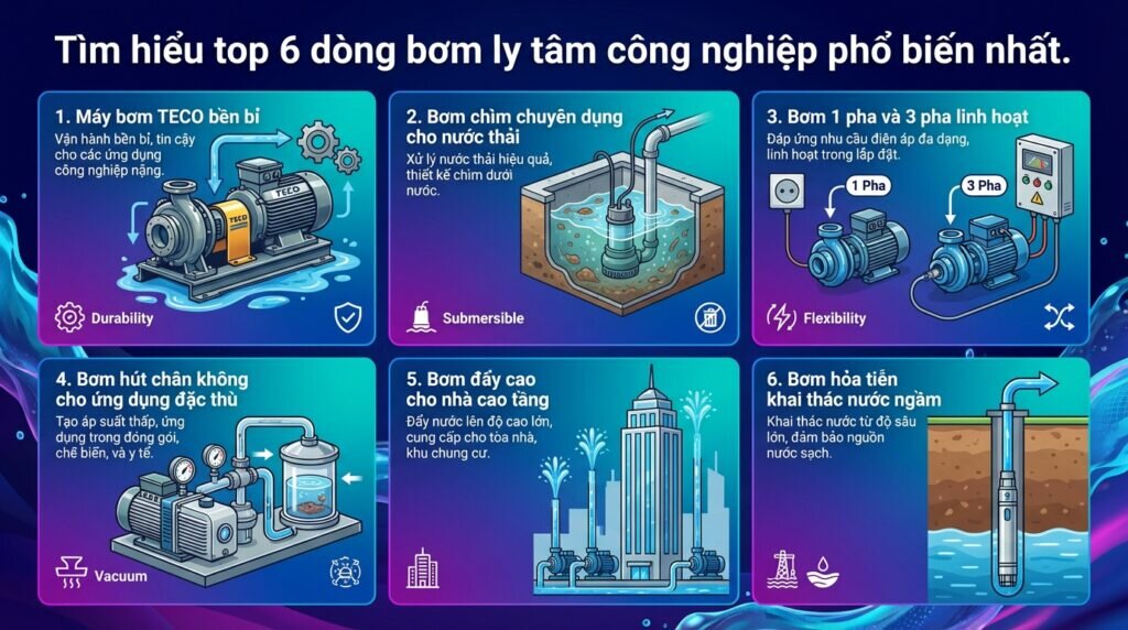 Tìm hiểu top 6 dòng bơm ly tâm công nghiệp phổ biến nhất.