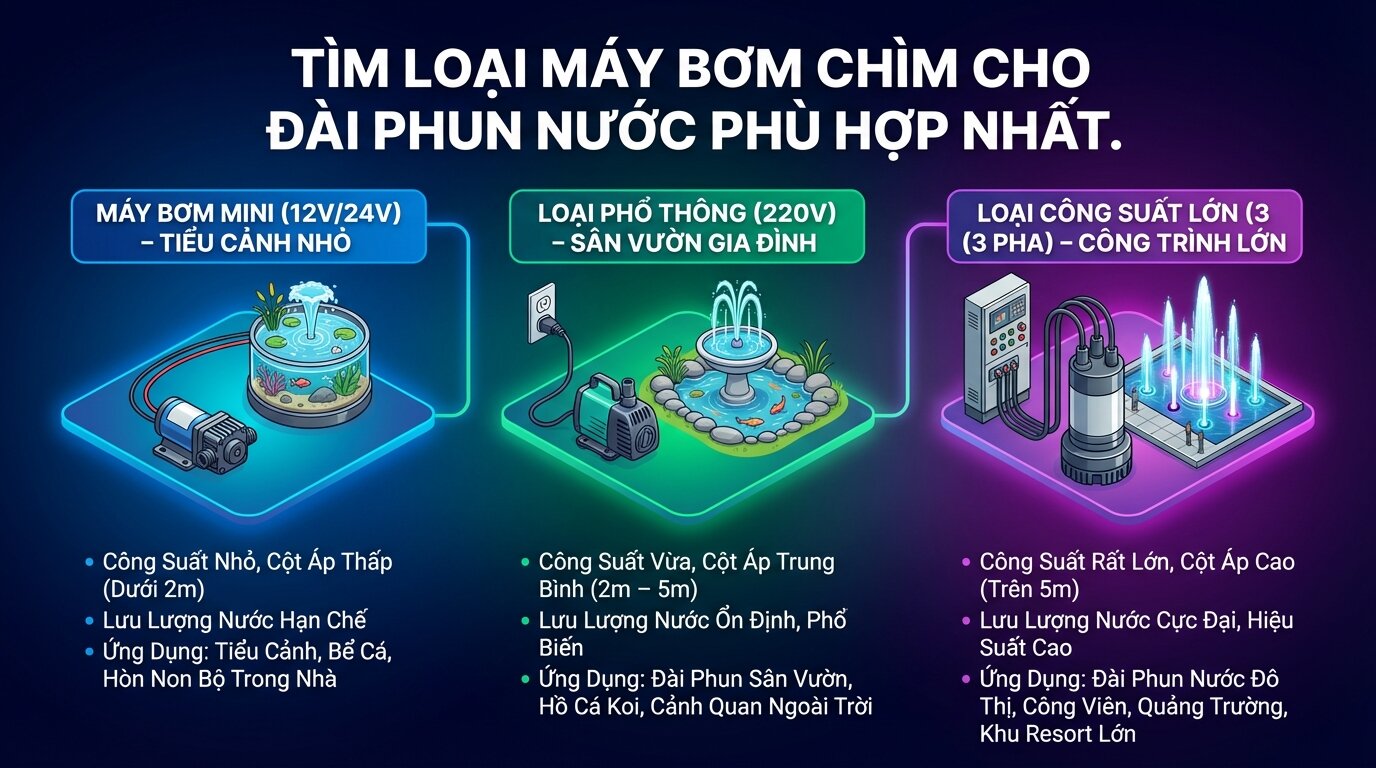 Tìm loại máy bơm chìm cho đài phun nước phù hợp nhất.