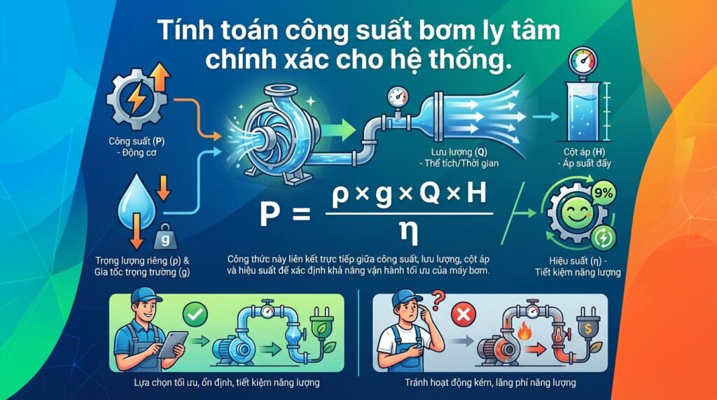 Tính toán công suất bơm ly tâm chính xác cho hệ thống.