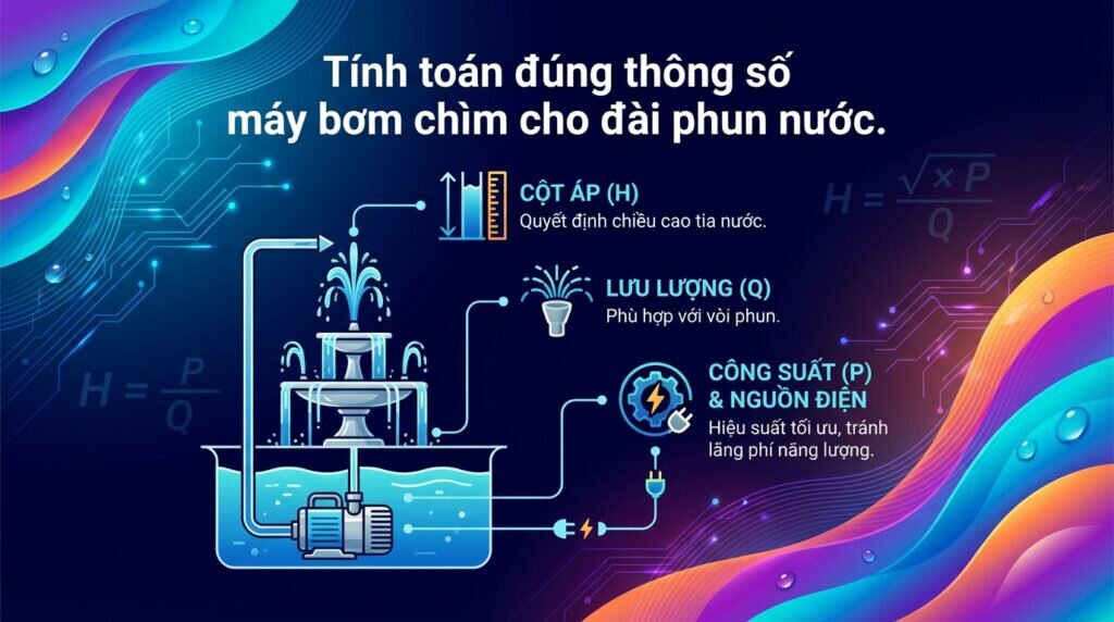 Tính toán đúng thông số máy bơm chìm cho đài phun nước.