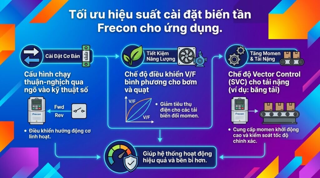 Tối ưu hiệu suất cài đặt biến tần Frecon cho ứng dụng.