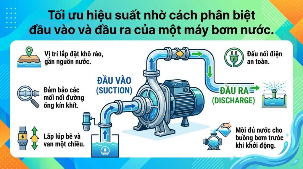 Tối ưu hiệu suất nhờ cách phân biệt đầu vào và đầu ra của một máy bơm nước.