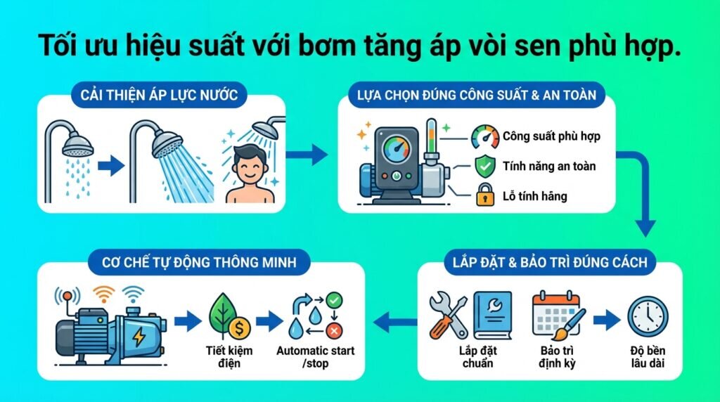Tối ưu hiệu suất với bơm tăng áp vòi sen phù hợp.