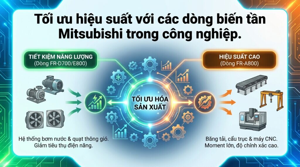 Tối ưu hiệu suất với các dòng biến tần Mitsubishi trong công nghiệp.