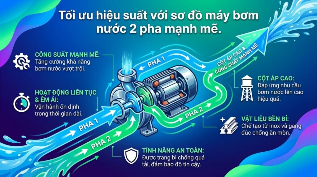 Tối ưu hiệu suất với sơ đồ máy bơm nước 2 pha mạnh mẽ.