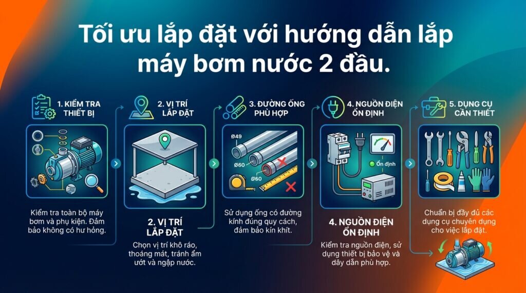 Tối ưu lắp đặt với hướng dẫn lắp máy bơm nước 2 đầu.