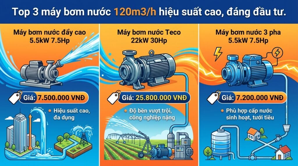 Top 3 máy bơm nước 120m3/h hiệu suất cao, đáng đầu tư.