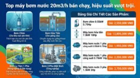Top máy bơm nước 20m3/h bán chạy, hiệu suất vượt trội.