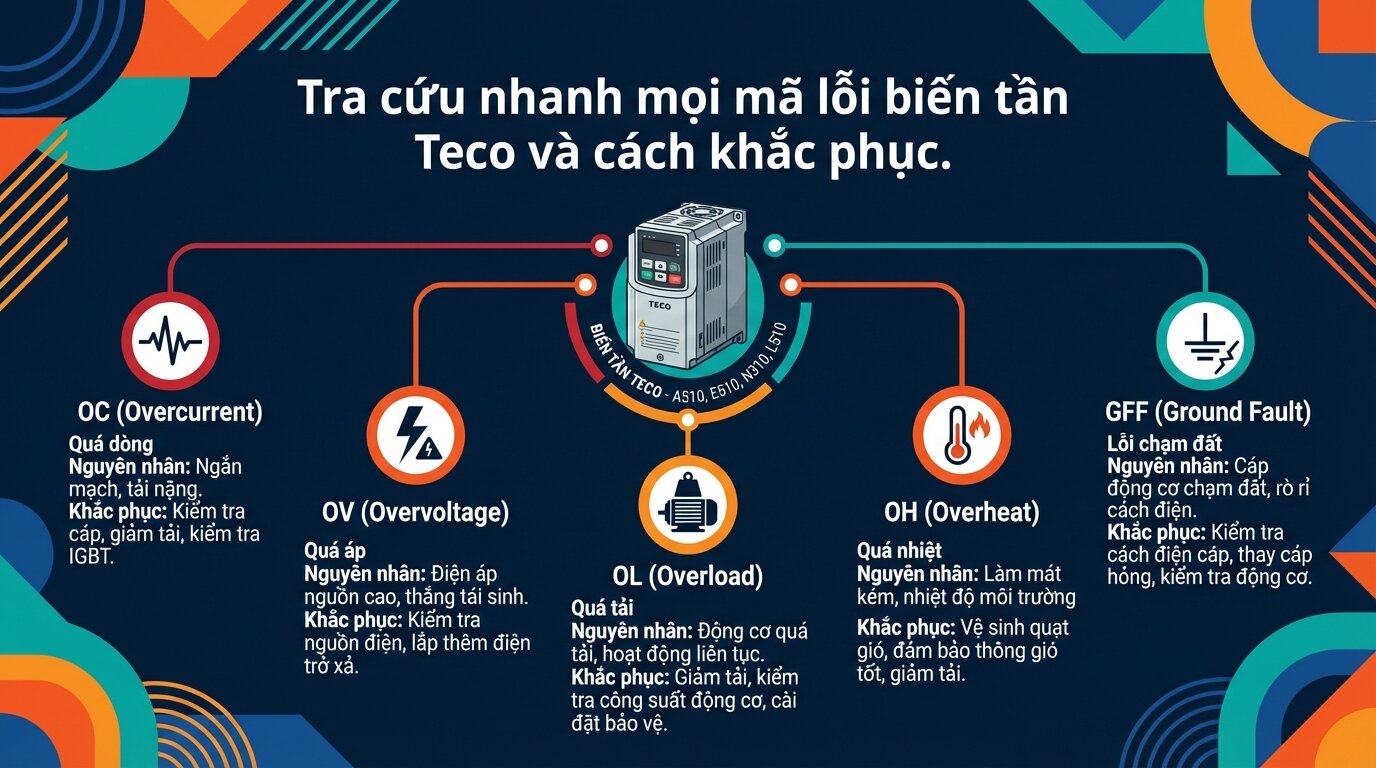Tra cứu nhanh mọi mã lỗi biến tần Teco và cách khắc phục.