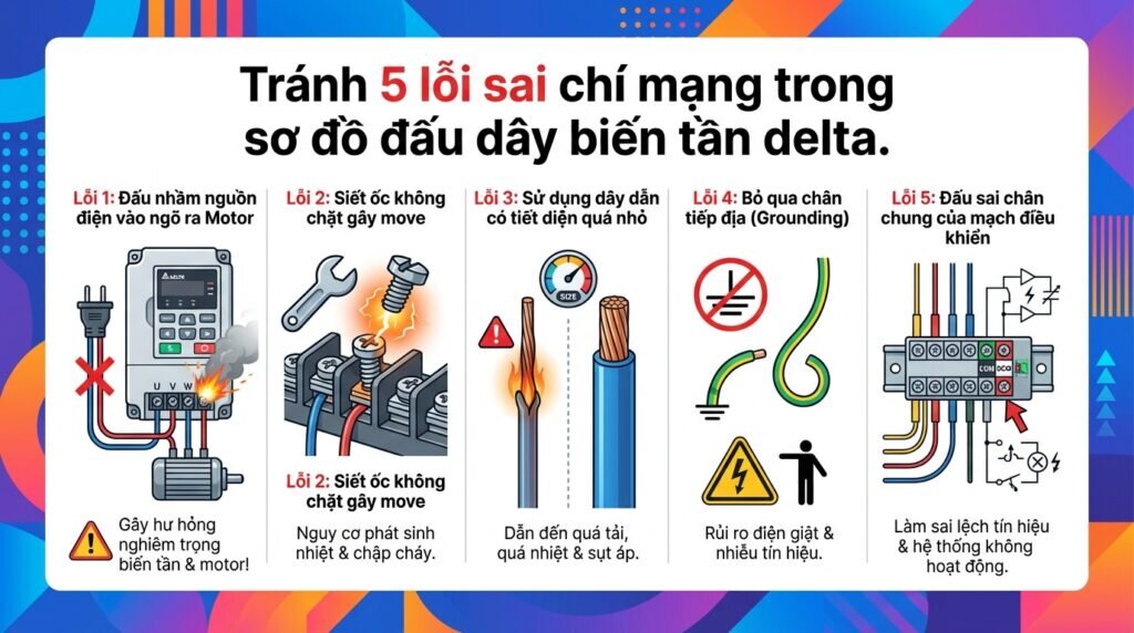 Tránh 5 lỗi sai chí mạng trong sơ đồ đấu dây biến tần delta.