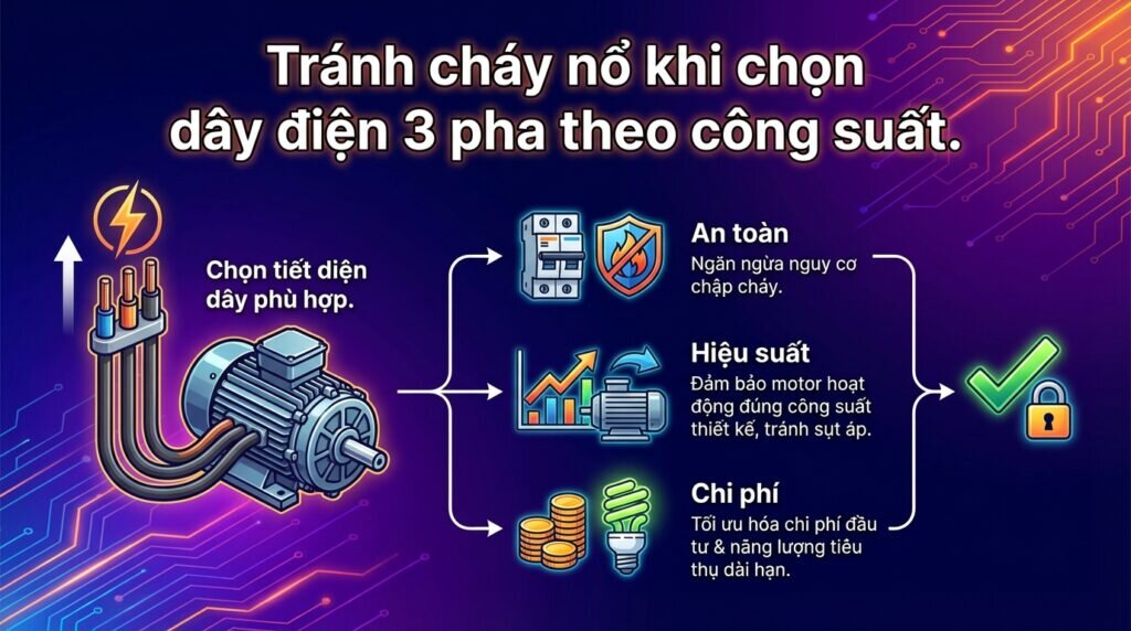 Tránh cháy nổ khi chọn dây điện 3 pha theo công suất.