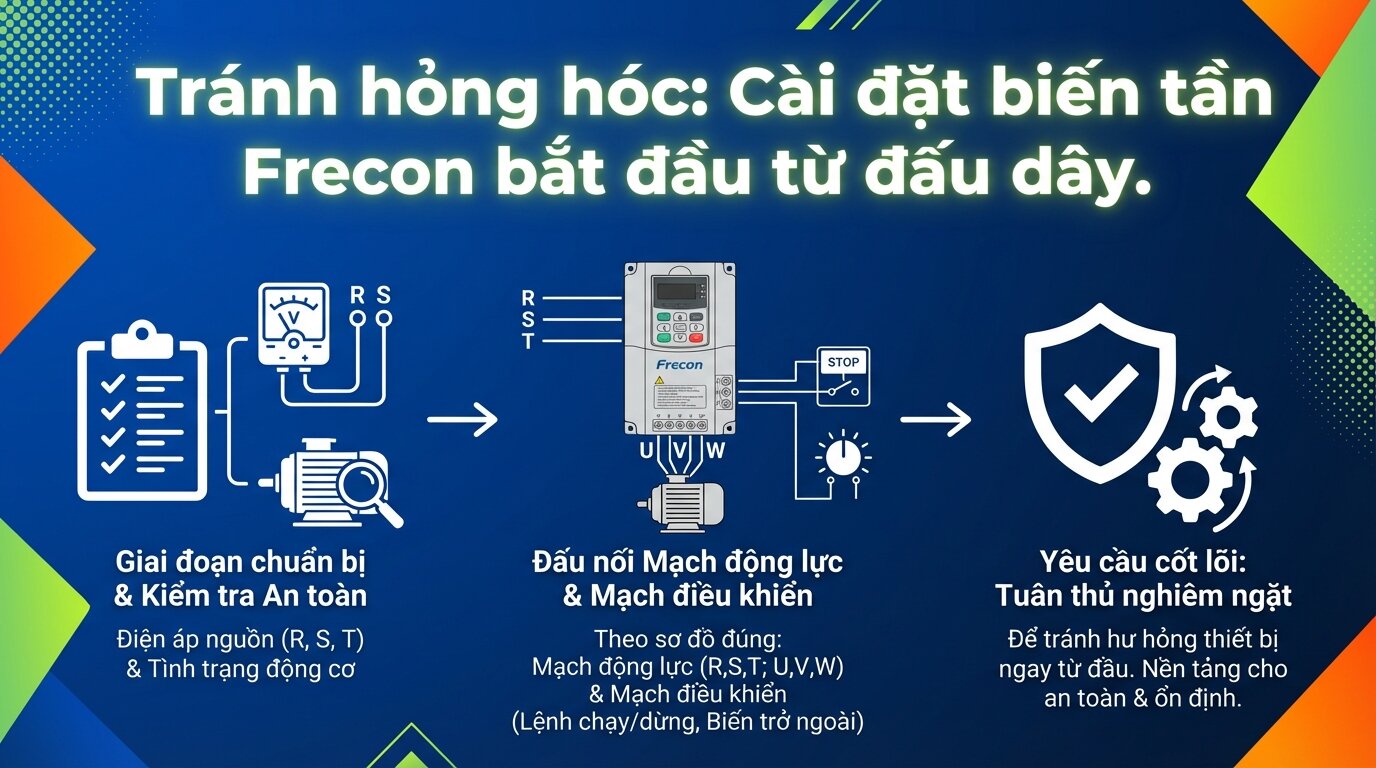 Tránh hỏng hóc: Cài đặt biến tần Frecon bắt đầu từ đấu dây.